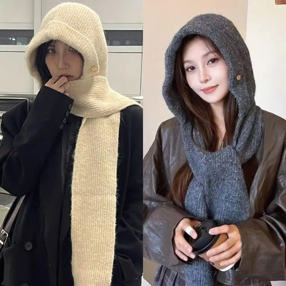 الكورية بالاكلافا بونيه Y2k بيني وشاح قبعة الرجعية قطعة واحدة سميكة الدافئة الرقبة حماية محبوك الباردة قبعة الشتاء اكسسوارات