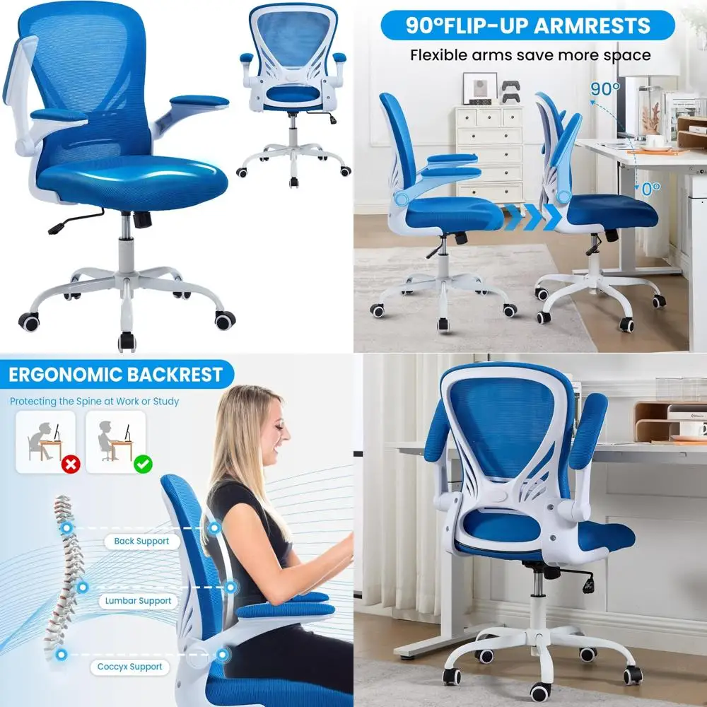 Ergonomic Lumbar Support Office Chair with Flip-up Armrests - Comfortable Computer Desk Chair for Home Study Use