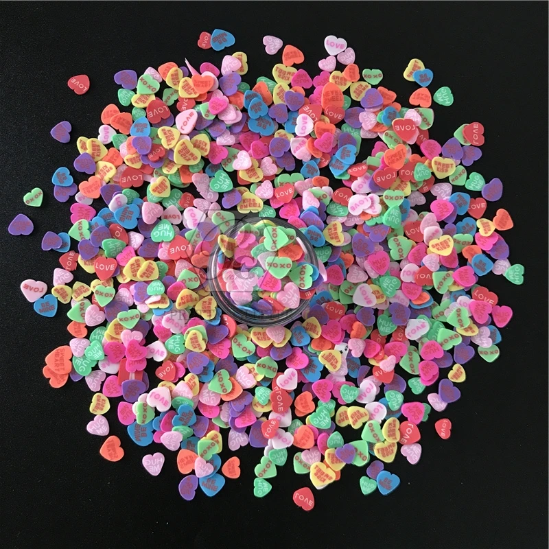 PrettyG 1 caja de mezcla de corazones, suministros de rodajas, arcilla suave de polímero, decoración DIY para resina Fimo Nail Art, artesanía, pastel de Baba, postre MS07