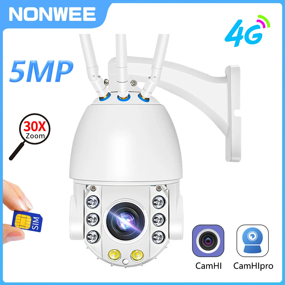 

5MP 30X Optical Zoom 4G Sim Card IP Camera Outdoor PTZ 1080P HD CCTV Security Camera Video Surveillance Remote View IP66 Camhi