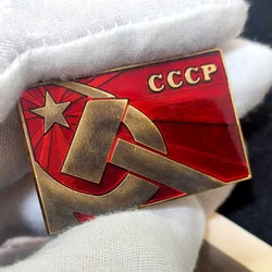 Red Soviet Union Series CCCP Medal Metal Copper Five Star Red Power Fist Hammer USSR Light Badge Brooch