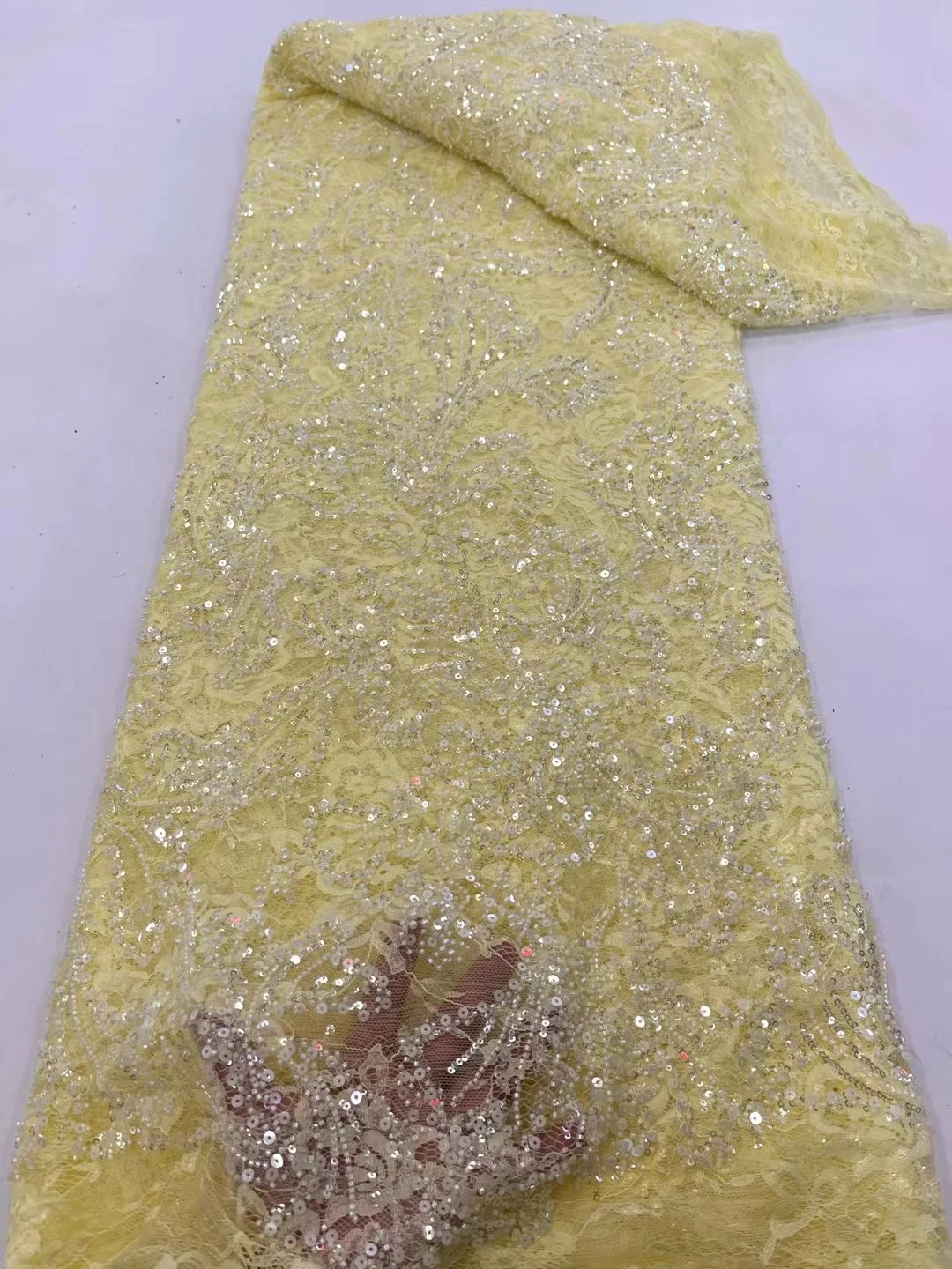 

African Sequins Lace Fabric for Wedding Dress, Nigerian and French Tulle, Embroidery Beaded, High Quality, LY6600, 2025