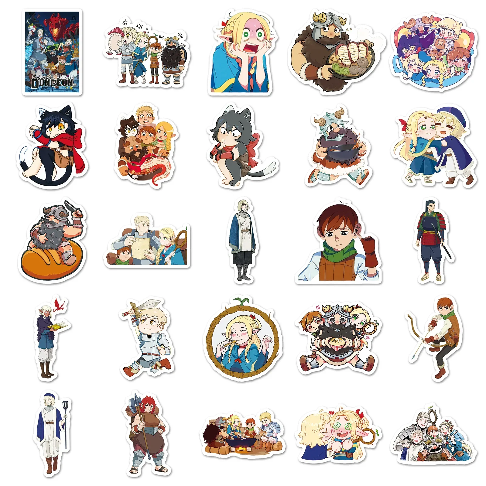 สติกเกอร์การ์ตูน Delicious in Dungeon ลายอนิเมะ 50 ชิ้น ของเล่น DIY สำหรับตกแต่งกระเป๋าเดินทาง สเก็ตบอร์ด โทรศัพท์ จักรยาน ของขวัญสำหรับเด็ก