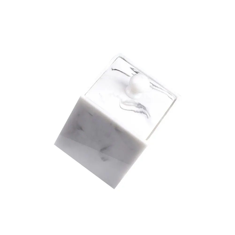 

Resin Marble Storage Box Cotton Swabs Holder Makeup Cotton Box Apothecary Jars Dustproof Cover Space Saving White Travel Outdoor