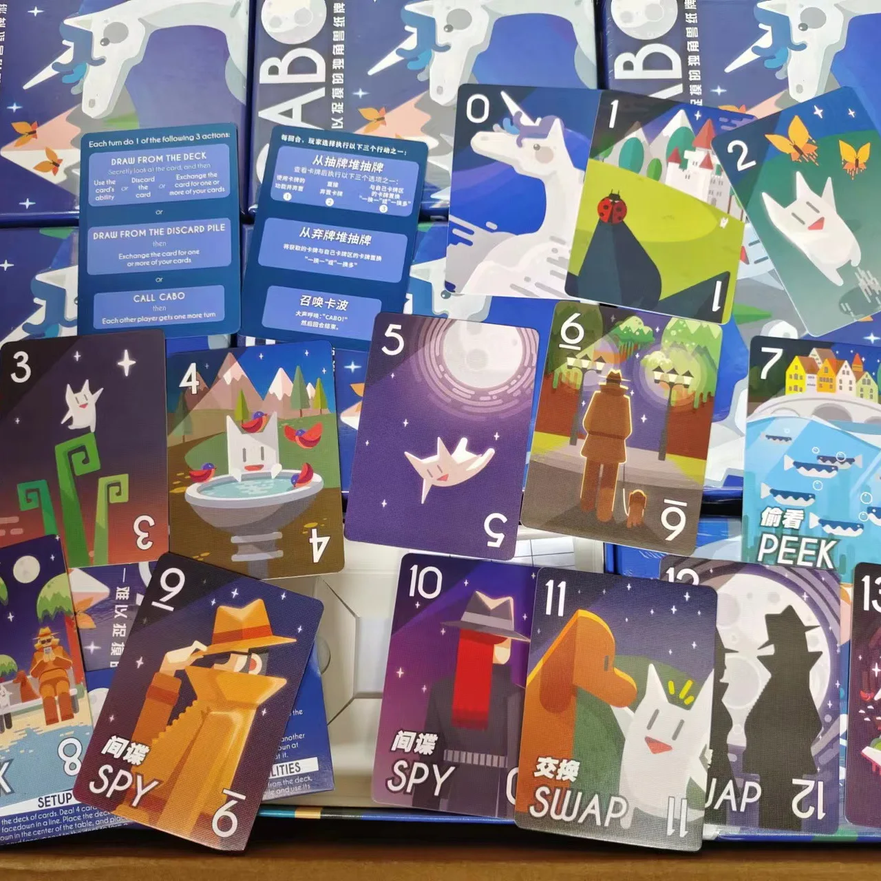 CABO Board Game with Magical Unicorn Cards, Bilingual English and Chinese, Perfect Party Game for Any Occasion