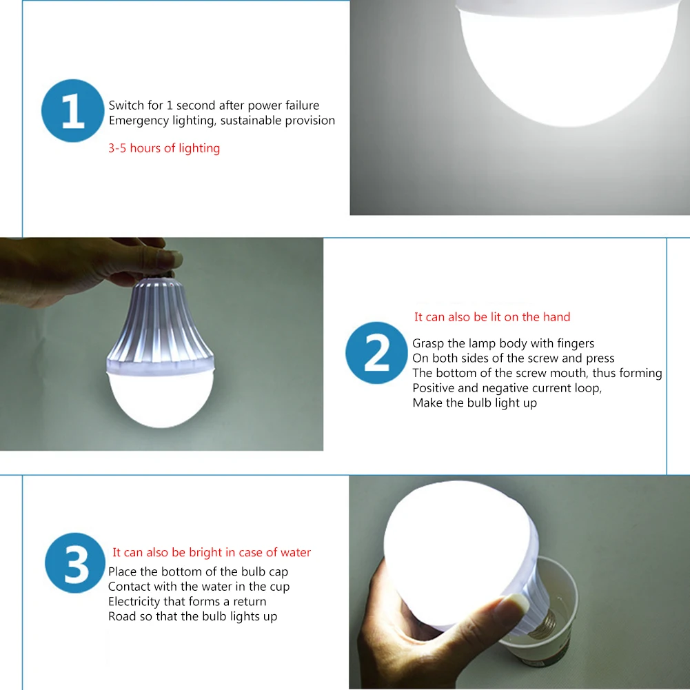 1-12PCS E27 LED Emergency Light Bulb LED Lamp 5W 7W 9W Rechargeable Touch Light Up Lamp Outdoor Lighting Bombillas Flashlights