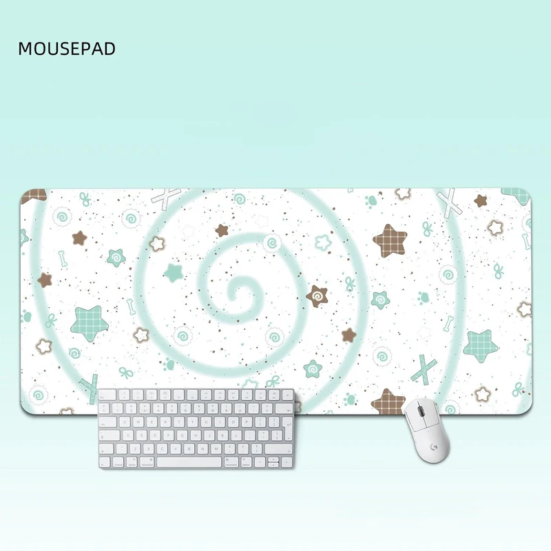 Leather PU Desk Pad Protector Fashion  Mint Green Star Stripe Y2K Mouse Pad Office Desk Mat Waterproof Non-Slip Desk Blotter Pad