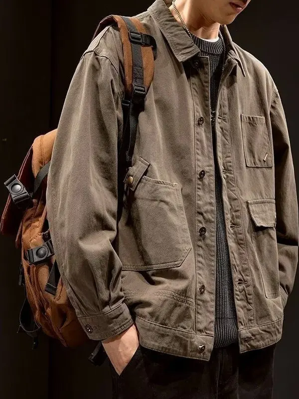 

Retro American Casual Denim Jaet Men's Spring Autumn Trendy Wear Resistant Dirt Easy Maintenance Labor Protection Workwear ...