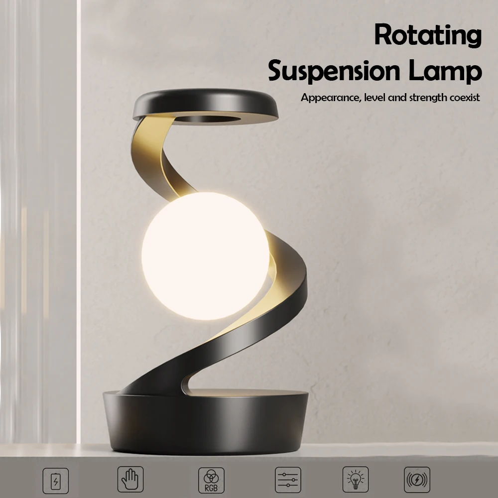 Wireless Charging Rotating Suspension Night Light Hand-waving Control RGB Atmosphere Table Lamp For Bedroom Office Decor