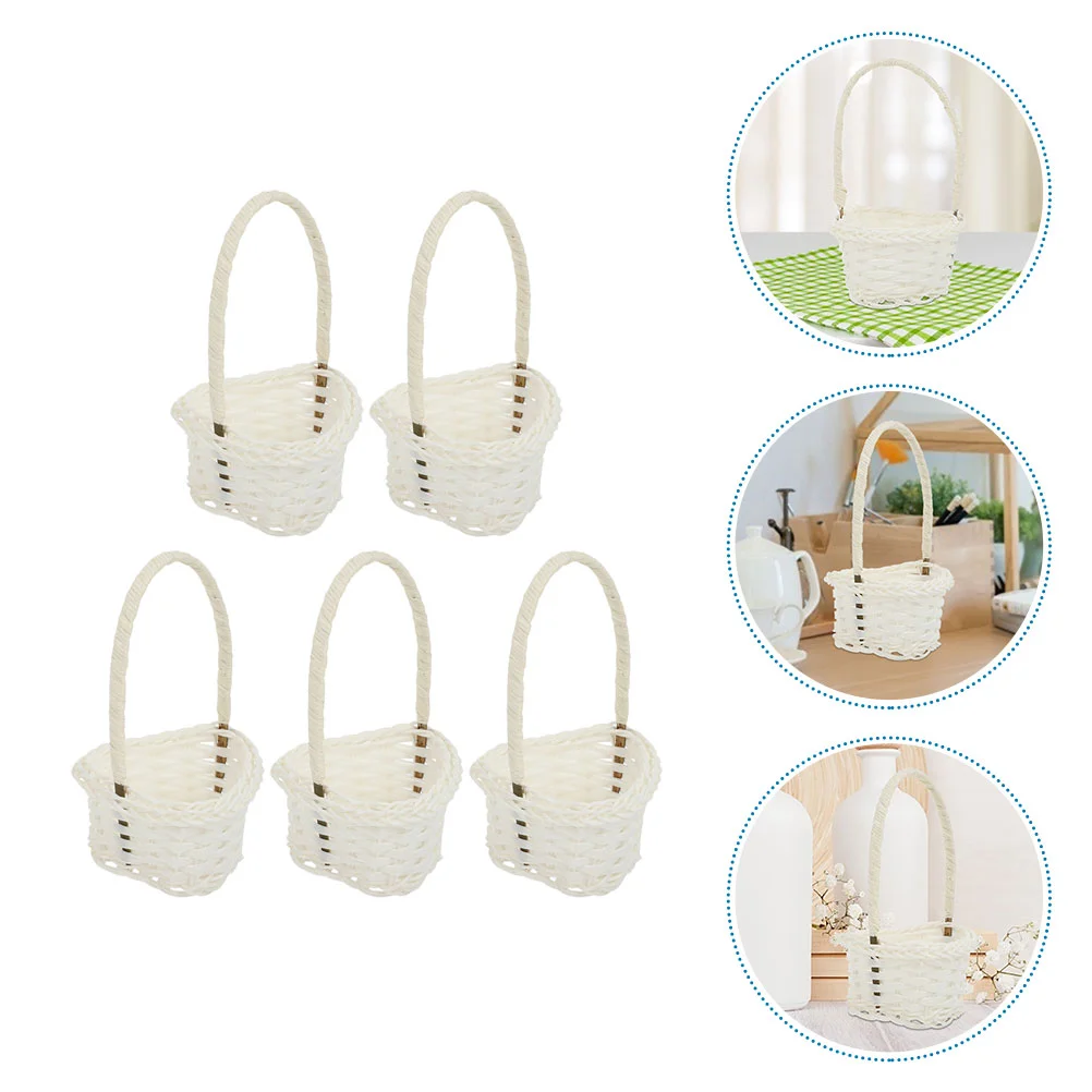 5 Pcs Rattan Basket Wicker for Weddings Storage Baskets Multi-function Handle Flower Organizer Bride Fruit Kitchen Gifts