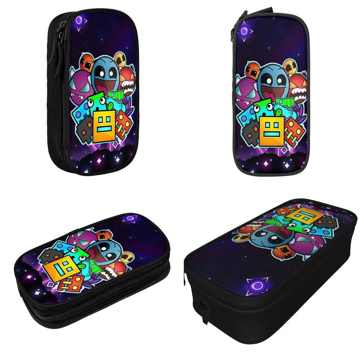 Imagem -02 - Geometry Dash Game Pencil Cases Pen Box para Estudante Grandes Bolsas de Armazenamento com Zíper Papelaria para Escritório