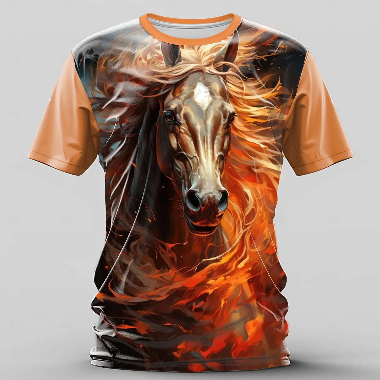 

Fashion Flame Horse Print T Shirt For Men Hip Hop Trend Harajuku Streetwear Casual O-neck Loose Short Sleeve Tee Summer Mens Top