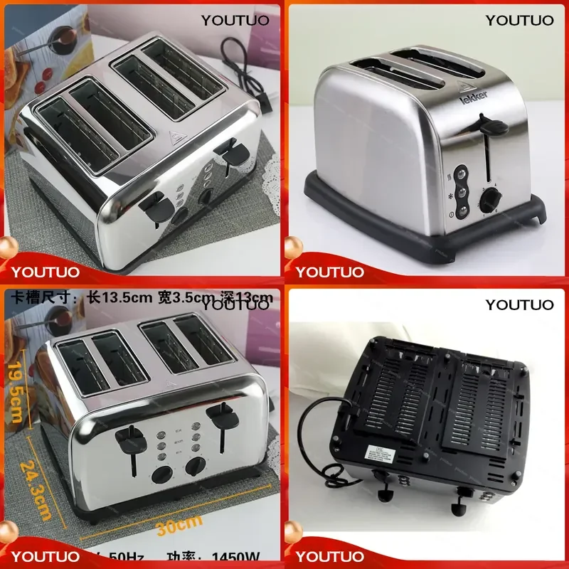 for 4 Slices Stainless Steel Automatic Toaster Electric Oven Breakfast Machine Baking Heating Bread Maker