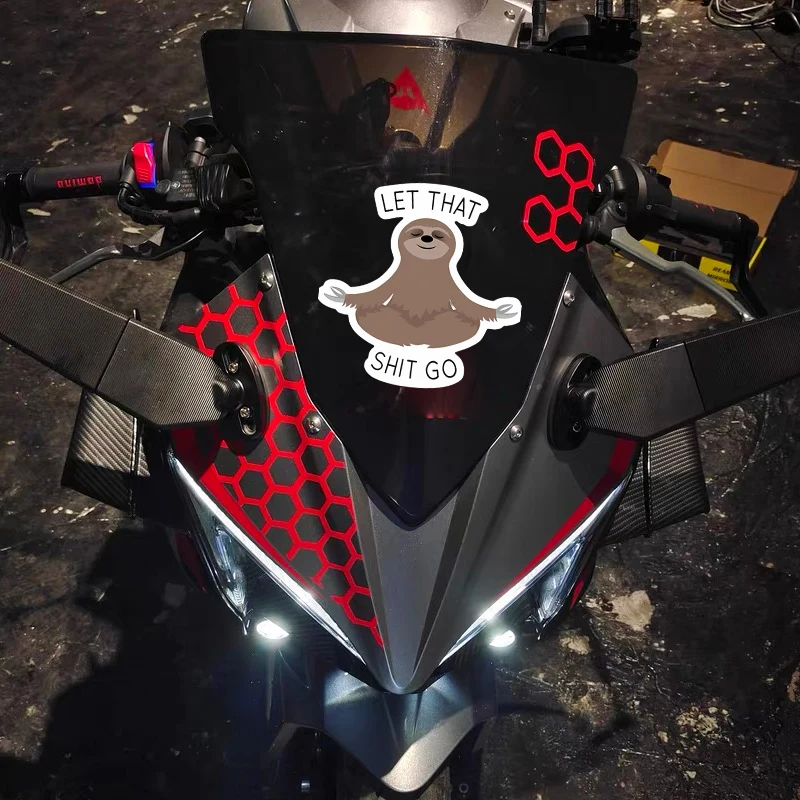 1 шт., наклейка Let That Shit Go, медитирующий ленивец, наклейки для мотоцикла, водостойкий обтекатель мотоцикла, топливный бак, виниловые наклейки «сделай сам»