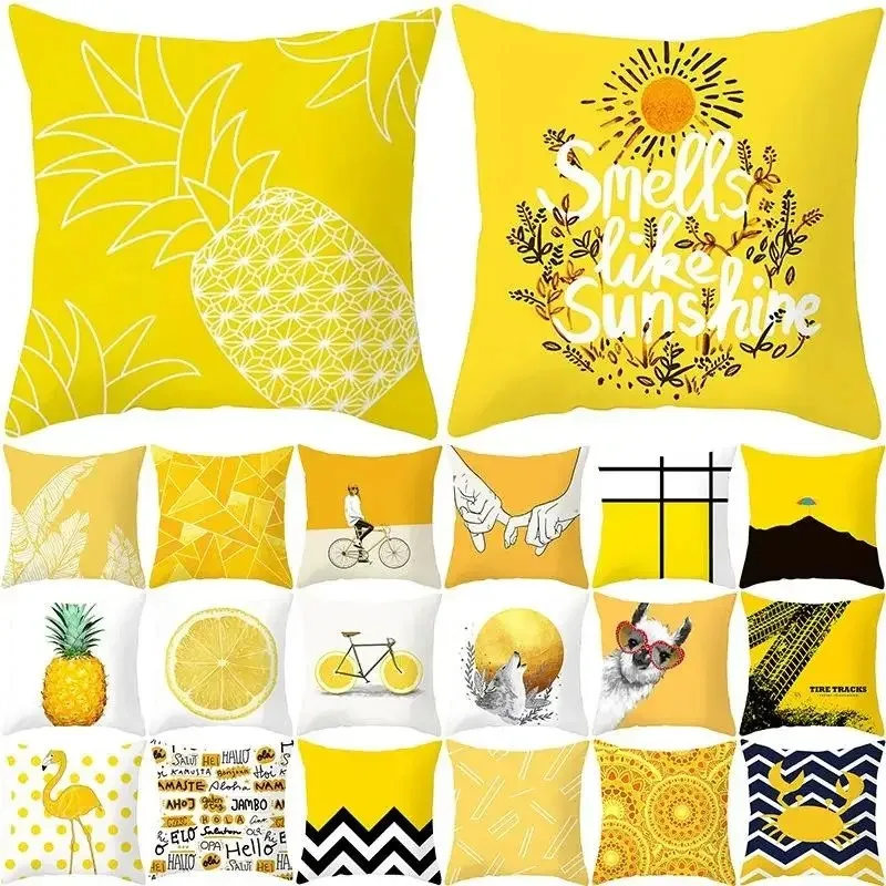 Home Decor Sunshine Inspired Yellow Patterned Pillowcases Cushion Cover Suitable For Sofa Bedroom Car Pillow Cover Printing