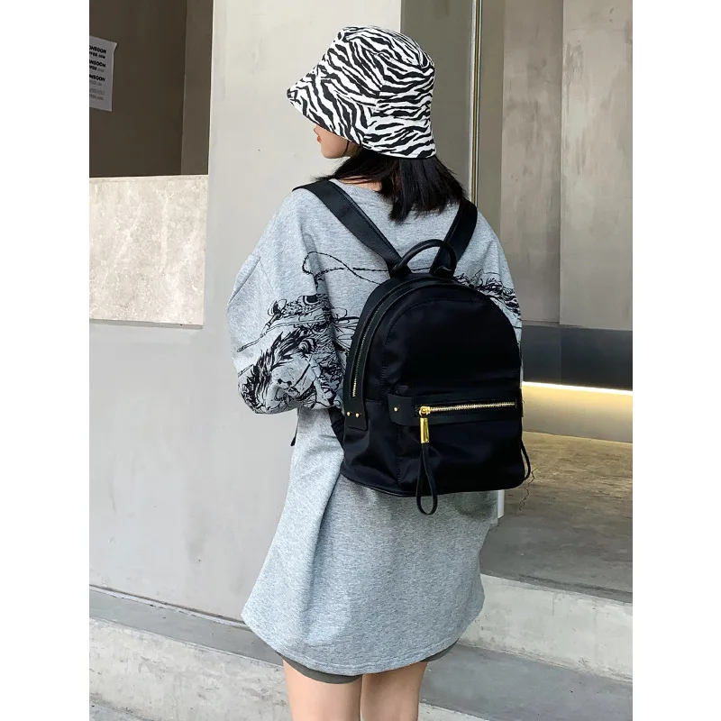 Fashion Waterproof Oxford Cloth and Genuine Leather Backpack for Women Nylon Versatile Lightweight Practical Travel Casual bag