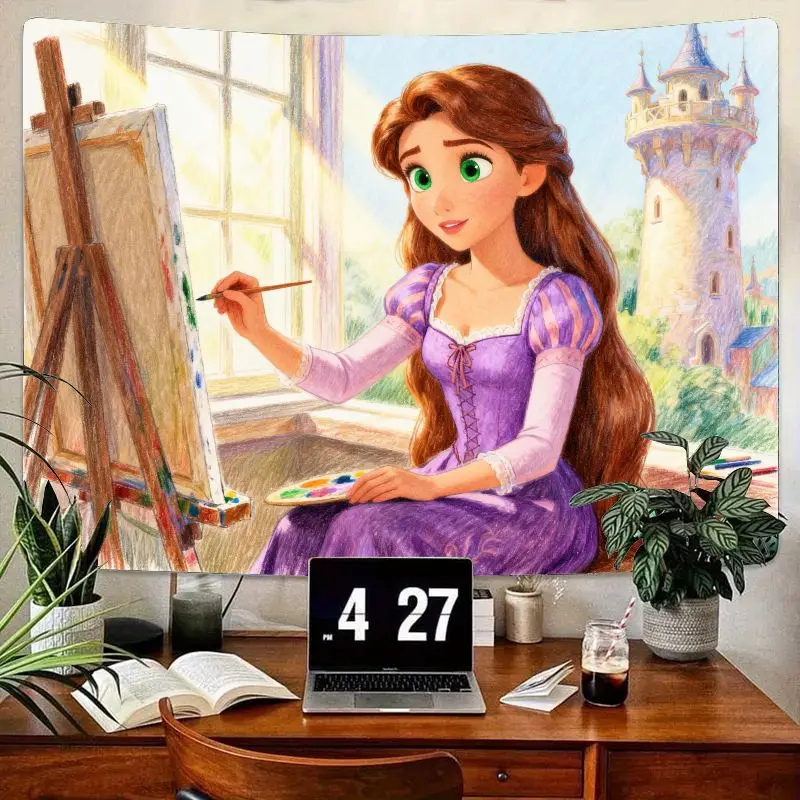 

1PC Disney Tangled Rapunzel Painting Tapestry, Princess Wall Art for Girls Bedroom, Aesthetic Fairytale Polyester Home Decor Gif