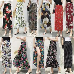 Women Floral Print Chiffon Long Skirt Summer New Stylish Midiskirt One-Piece Lace-up Wrap Skirt Holiday Suntan Beach Skirts Sexy