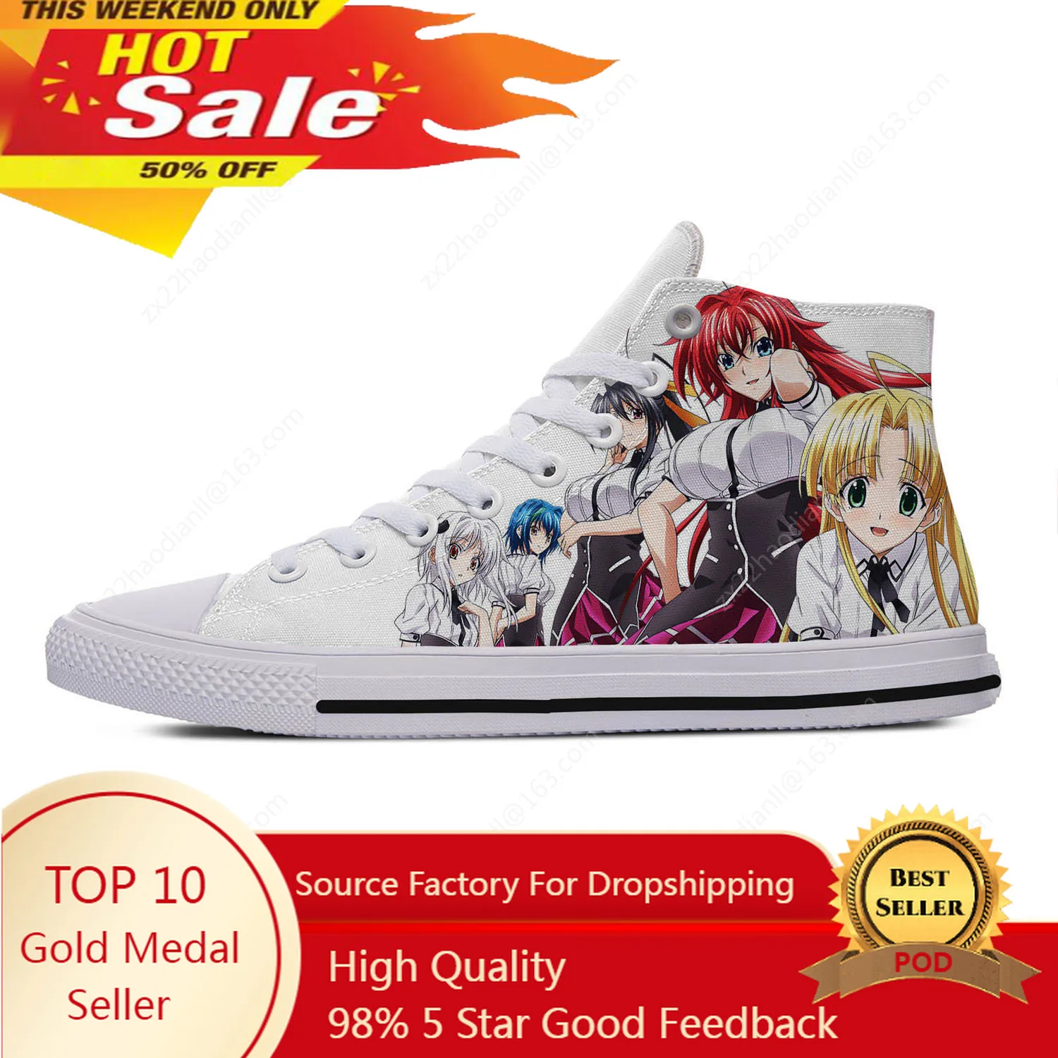 

Anime High School DxD HERO High Top Sneakers Mens Womens Teenager Casual Shoes Canvas Running Shoes 3D Print Lightweight shoe