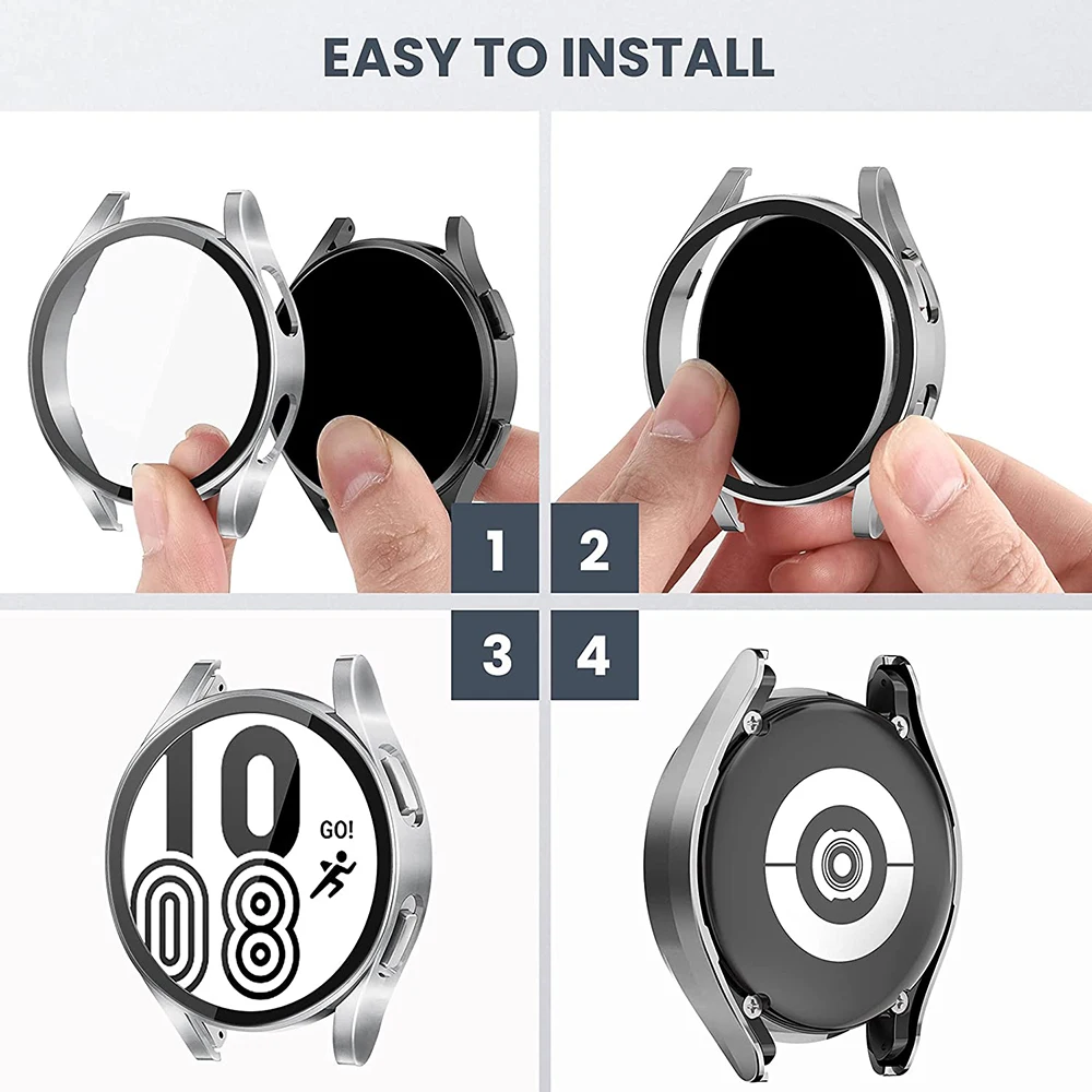 زجاج وحافظة لساعة سامسونج جالاكسي ، غطاء بي سي ، واقي ممتص للصدمات من جميع الاتجاهات ، ملحقات ، 40 مللي متر ، 44 مللي متر ، 6