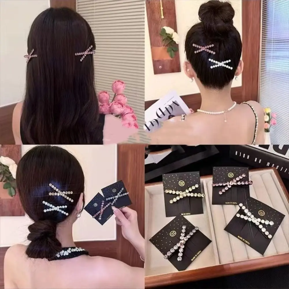 Creative Zircon Rhinestone Hair Clip Diamond X-shaped Cross Hairpin Geometry Headwear Streetwear