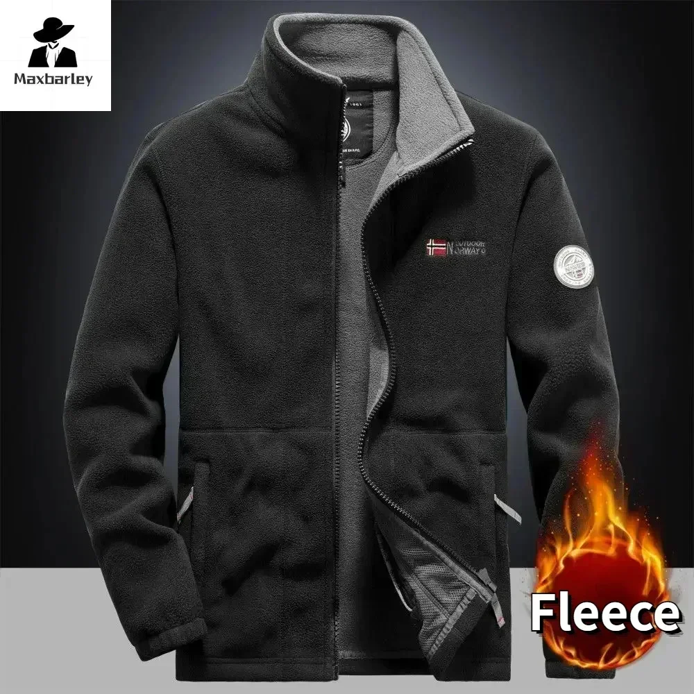 Winter warm fleecejack heren klimmen dubbel verdikt zakjack buiten hoge kraag winddicht ski-sweatshirt jas heren