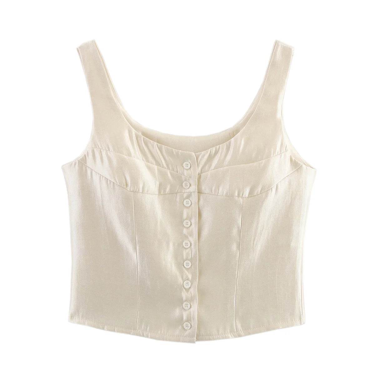 2025 Women Fashion Sleeveless Breasted Shinning Fabric Slim Shirt Tops Female Crop Slim Camisole Vest LS9071 9071