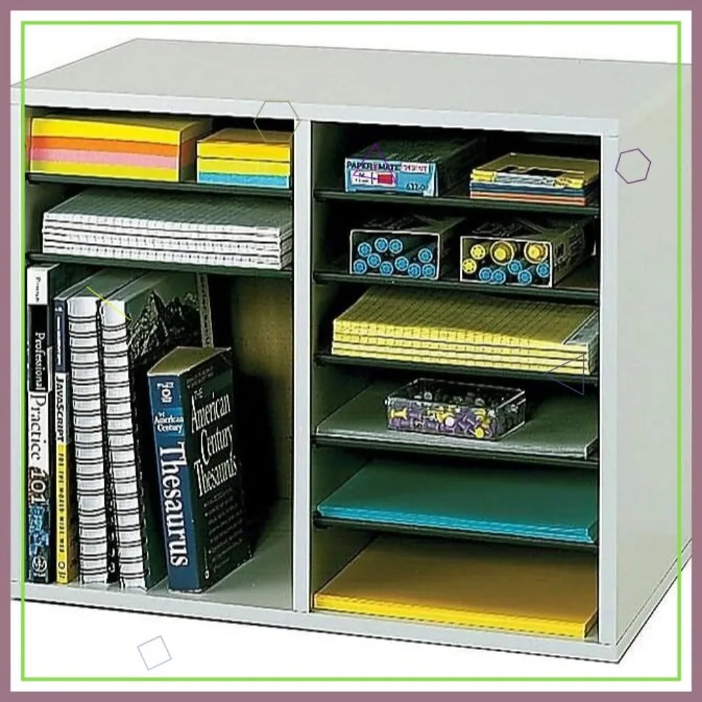 12-Compartment Adjustable Literature Organizer with Stackable Design, Gray Wood Mail Sorter for Office and Classroom Use