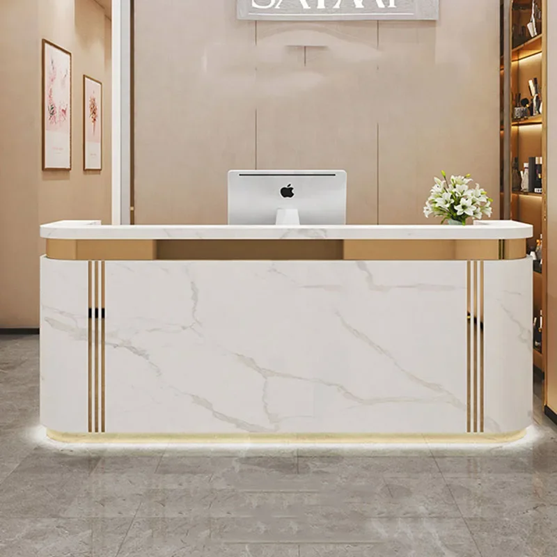 Bar Small Reception Modern Office Desk White Receptionist Table Checkout Register Counter Pulpitos Retail Bureau Shop Furniture