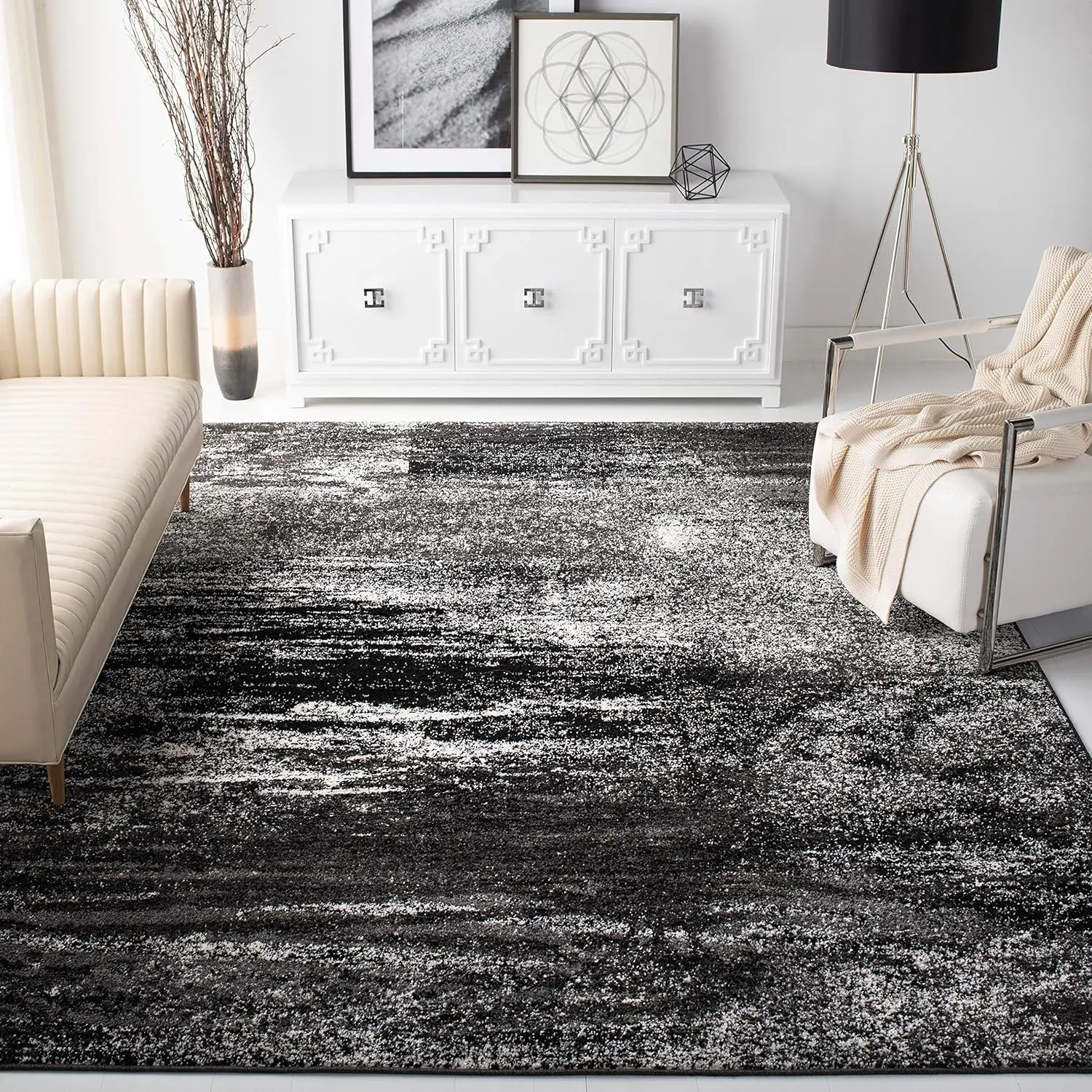 

Adirondack Collection Area Rug - 10' x 14', Silver & Black, Modern Abstract Design, alfombra dormitorio carpet