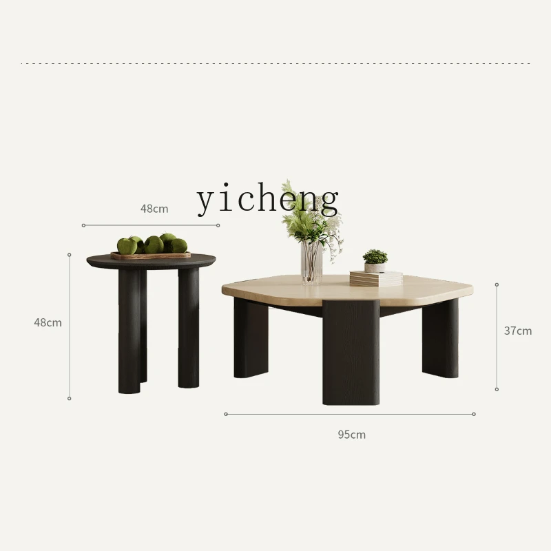 Zc Marble Special-Shaped Tea Table Smoked Wood Leather High-Grade Small Apartment Living Room Home Combination Table