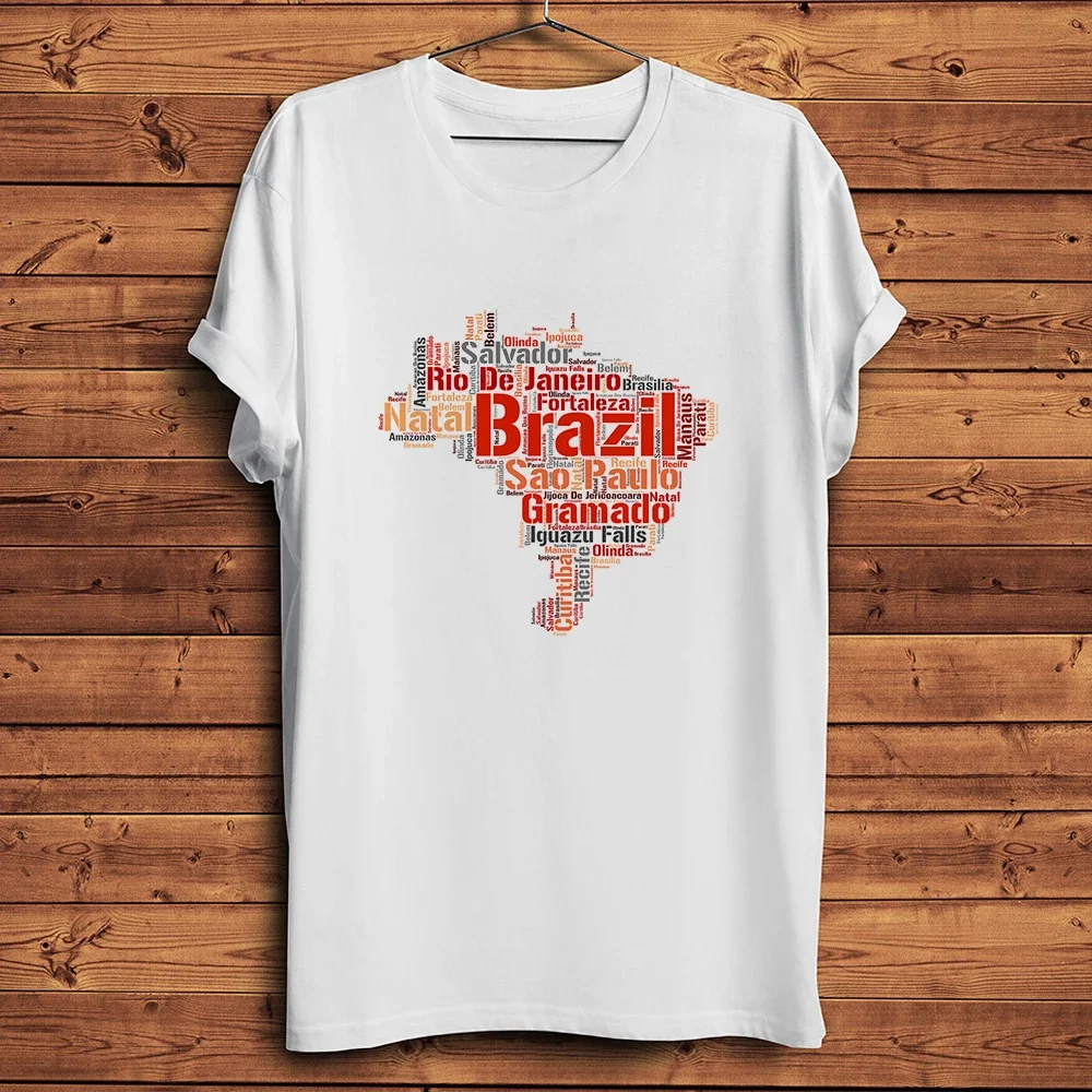 Brazil City Words Cloud Map Funny Geek Tshirt,Men Casual Short Sleeve O-neck T Shirt,Breathable High Definition Print