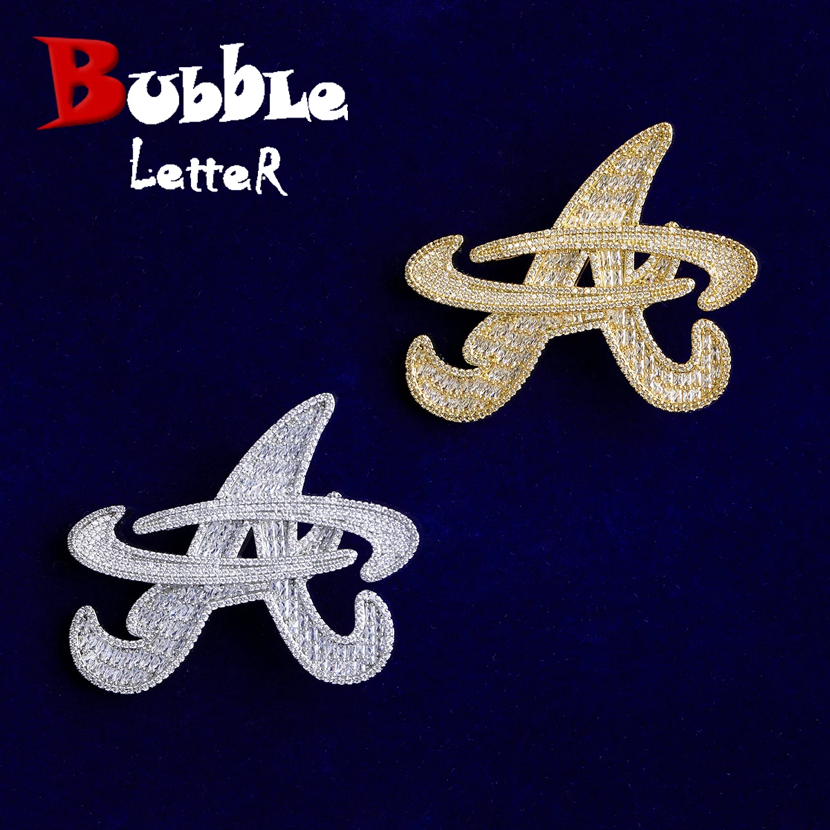 Bubble Letter Iced Out A Necklace Pendant for Men 5A Cubic Zirconia Real Gold Plated Hip Hop Jewelry