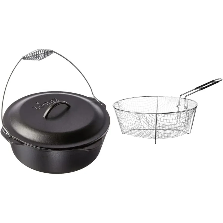 

Комплект чугунной голландской печи с корзиной для жарки и железной крышкой, предварительно приправлено