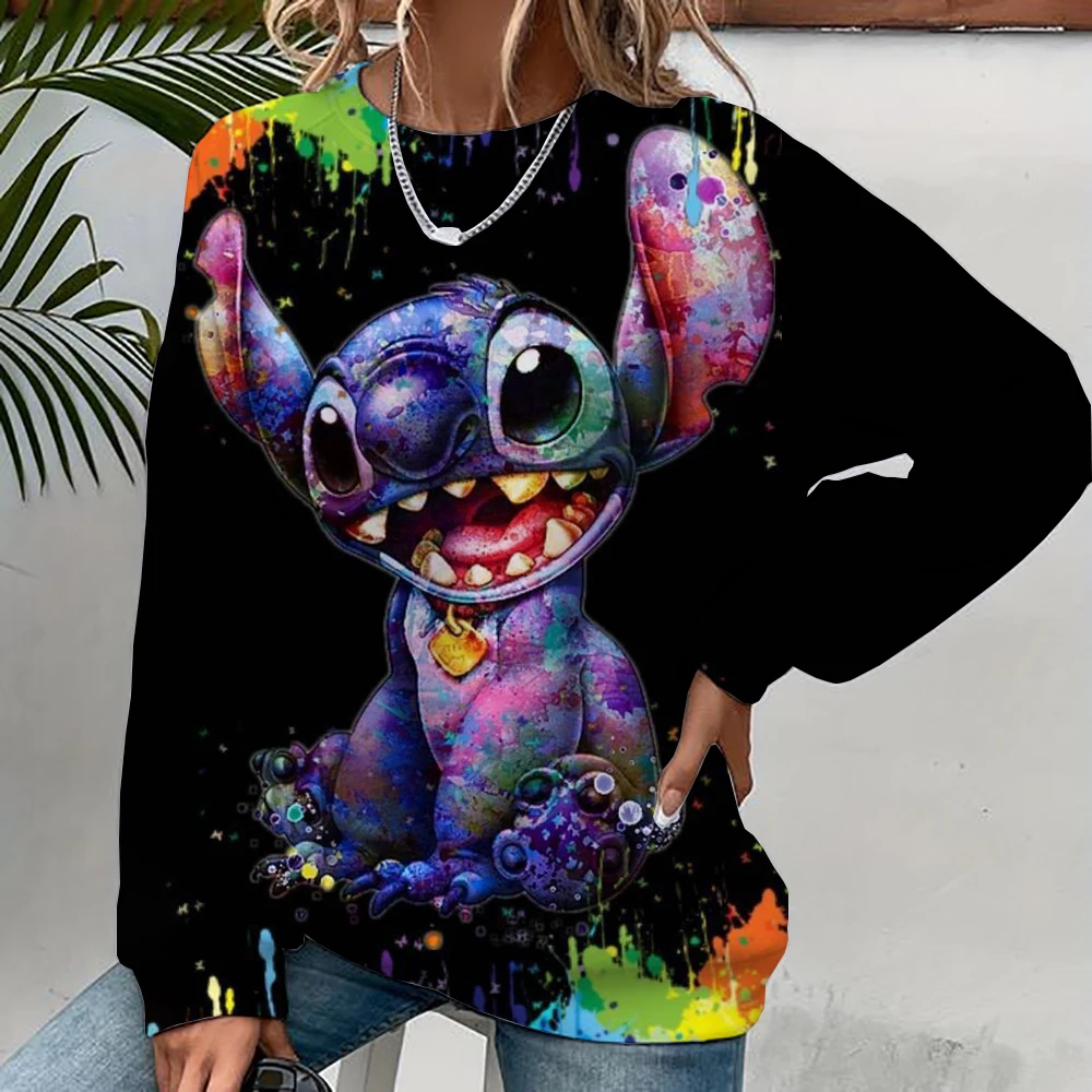 Women's Fashion Hoodie Disney Stitch print Fashion Autumn Daily Long Sleeve Round Neck Loose Pullover Cartoon Boho Style Sweatsh