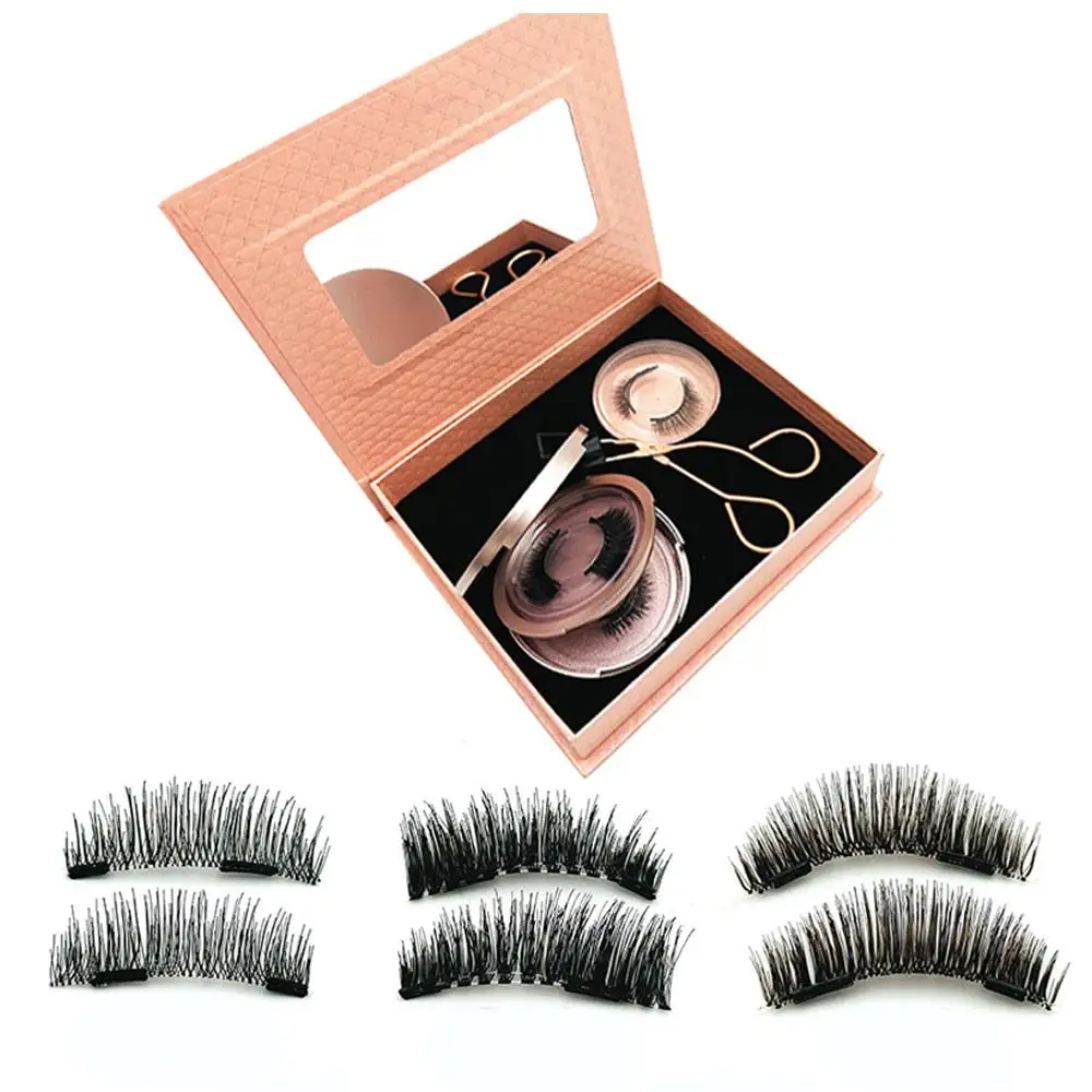 2/3 Pairs Magnetic False Eyelashes With Eyelash Curler 3D Eyelash Wispy Natural Soft Cross Natural Lashes Fluffy Extension L7R6