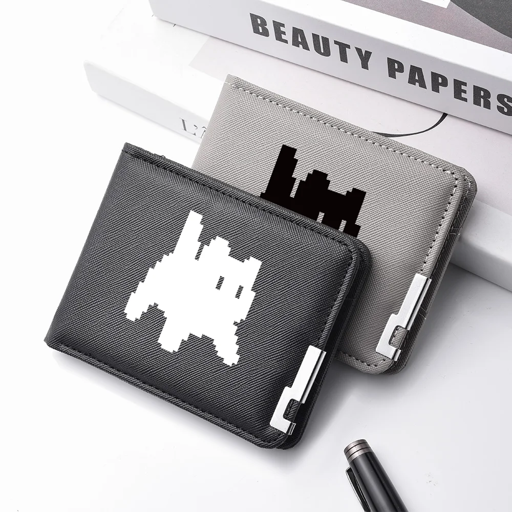 Men's Retro Pixel Cat Print Casual Short Style Wallet Portable Credit Card Holder Money Bag
