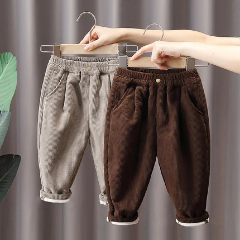 2024 New Boys Thick Corduroy Pants Winter Autumn Baby Kids Plus Velvet Warm Trousers Children Cotton Sport Pants for 1-6 Years