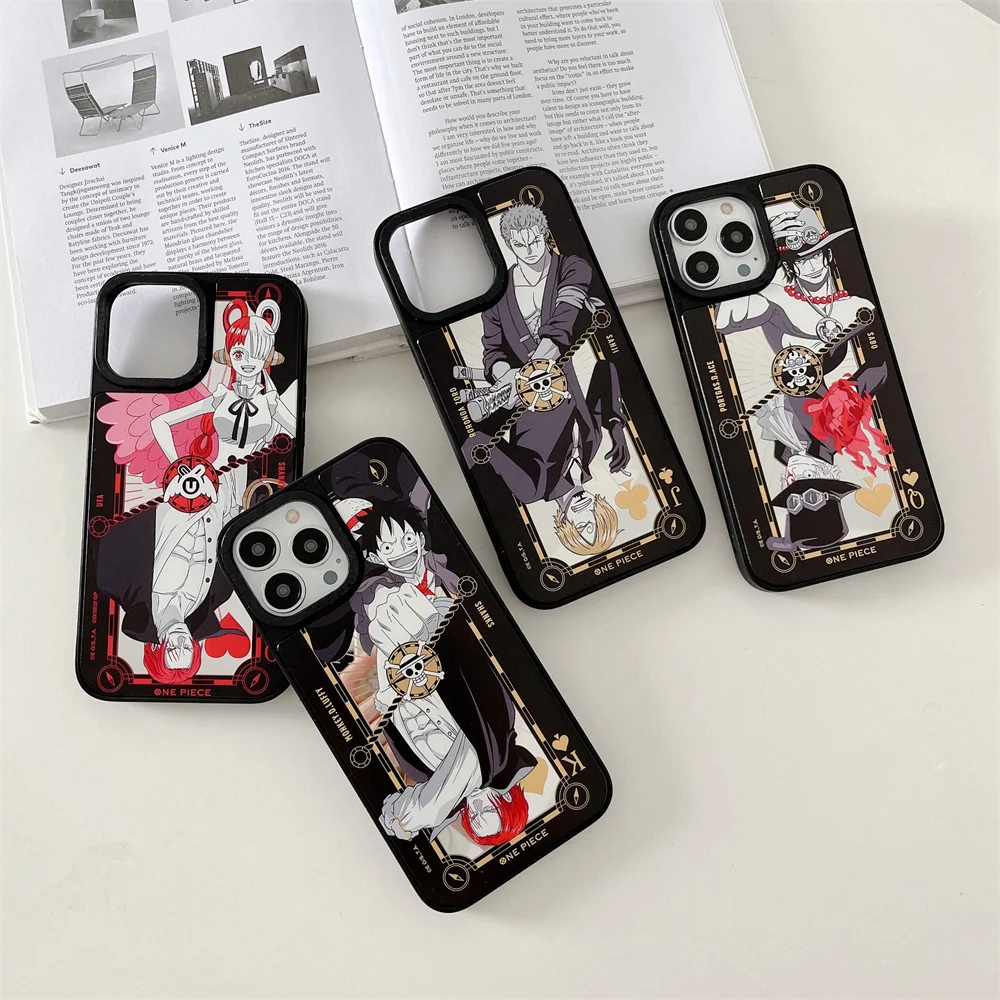 Coque de téléphone une pièce de marque à la mode, étui arrière pour iPhone 16 15 14 13 12 11 Pro Max, Anime japonais Luffy Zoro, Film miroir