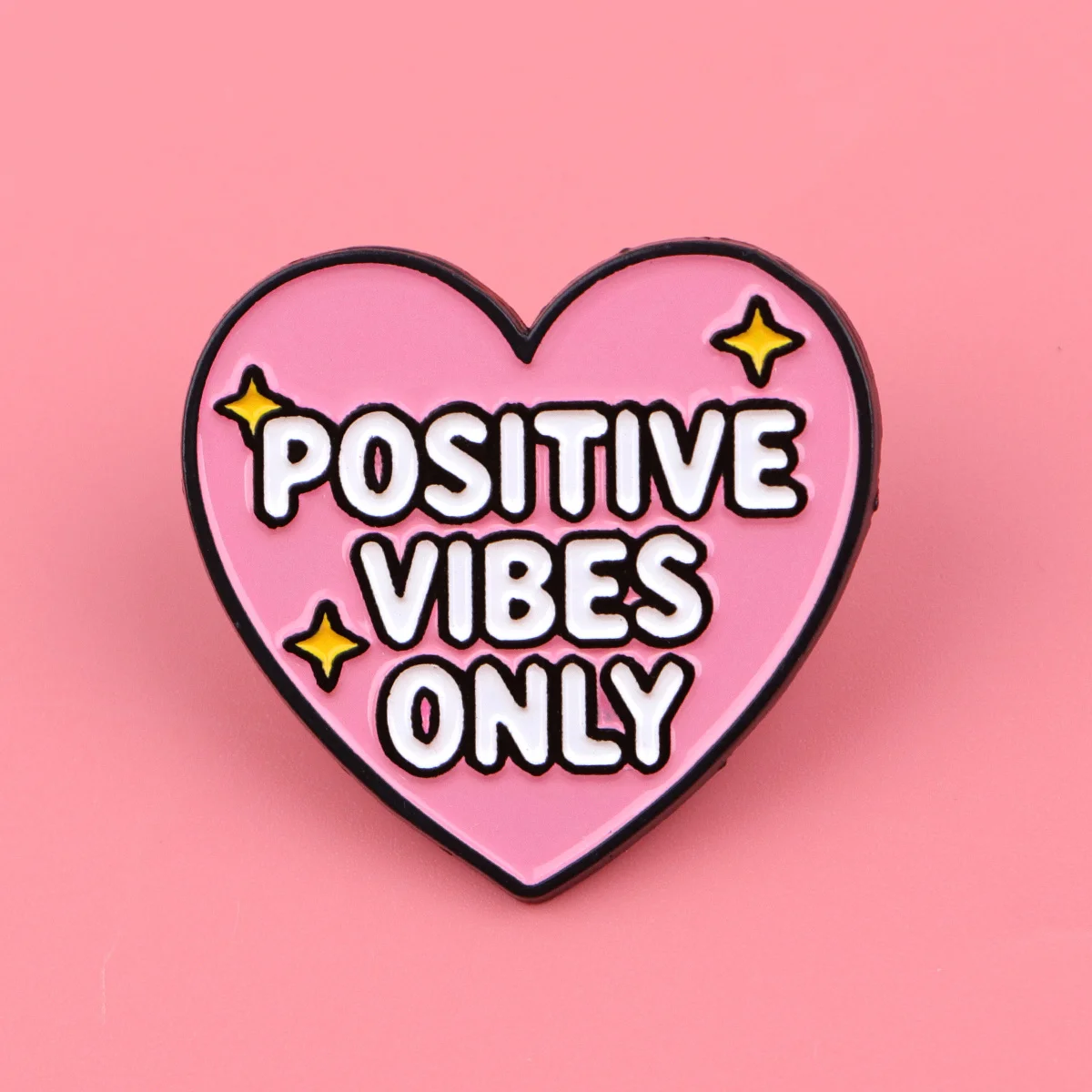 POSITIVE VIBES ONLY Enamel Pin Pink Heart Metal Badge Inspirational Saying Brooch for Jewelry Accessory Gifts for Kids Friends