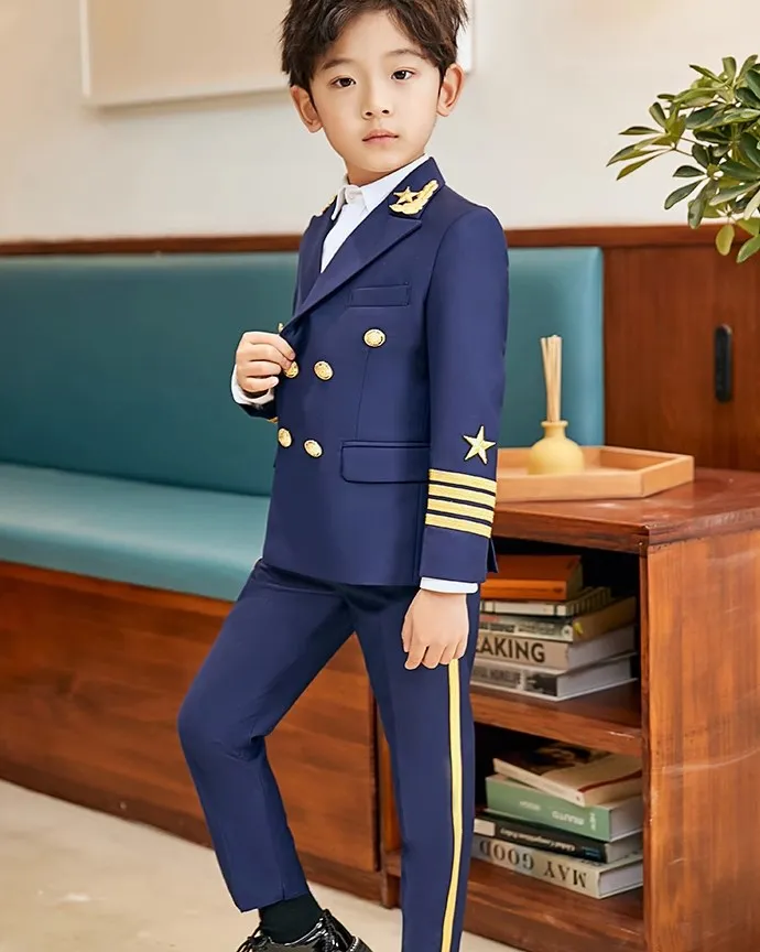 Boys Girls Soldier Pilot Captain Cosplay Photograph Dress School Kids Beaufitul Birthday Suit Children Wedding Performance Wear