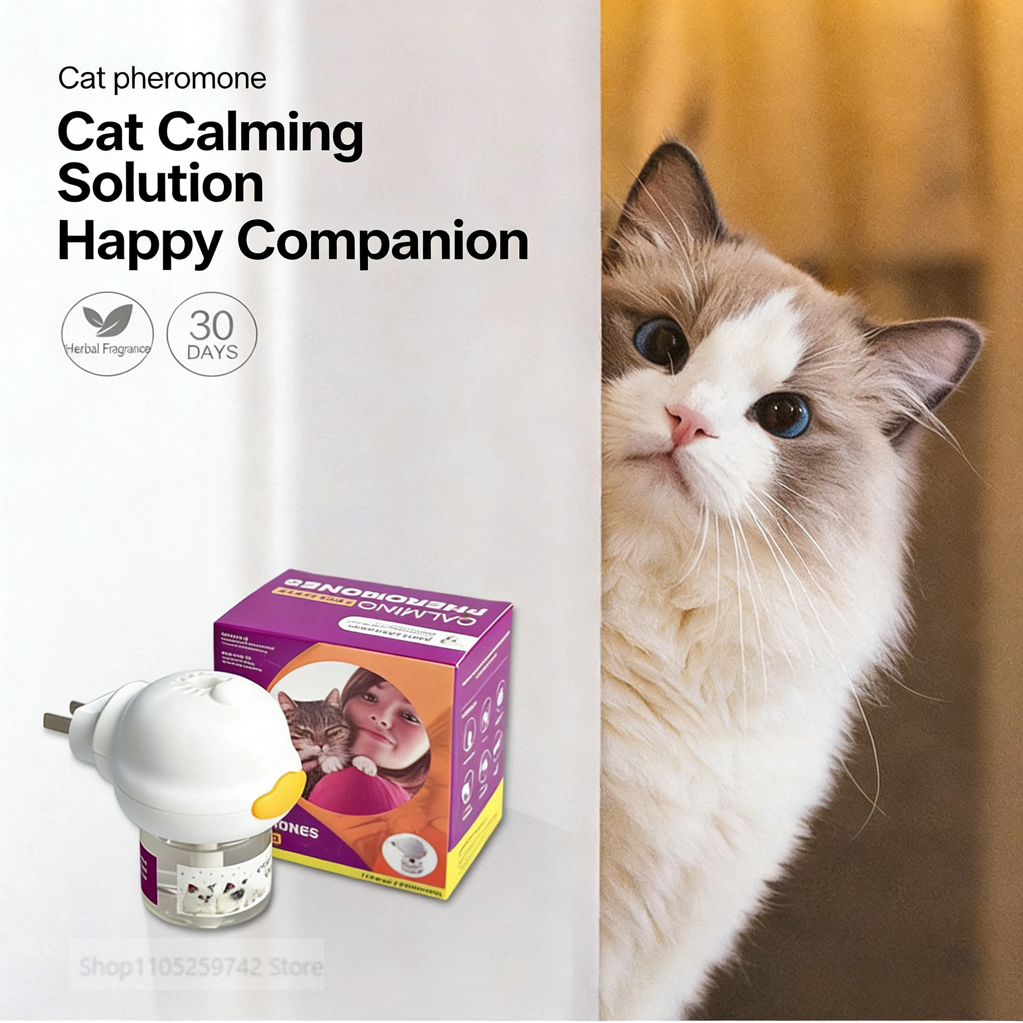 Pheromone Diffuser for Cats Cat Pheromone Plug-In Relaxants Start Kit 30-Day Refill Calming Spray for Calm Relaxing Home Indoor