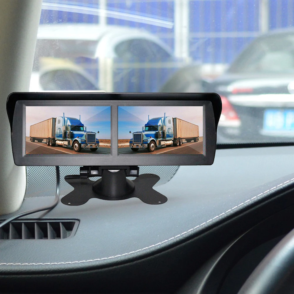 4.3 Inch Dual Screen Car Monitor 4ch Video in 4 Pin Joint Head Rear View Cameras 45 + 90 Degree View Angle 2x 15m Video Cables