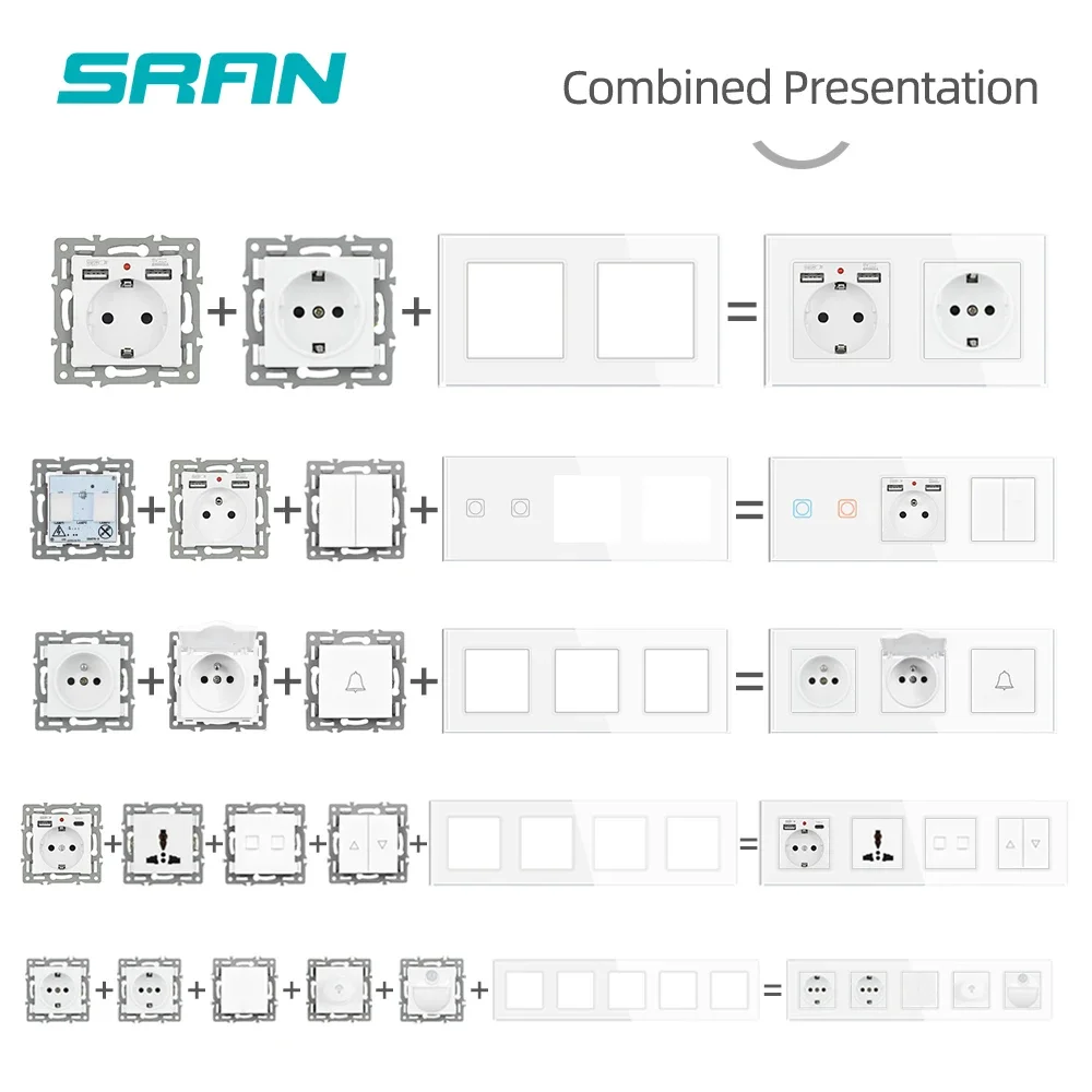 VISWE EU FR Type c and Usb wall socket 1-4 rame Glass panel Vertical installation combination For circular boxes Modular DIY - Image 5