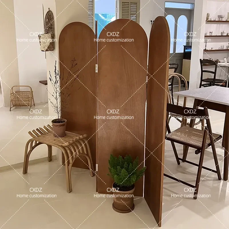 Korean Style Medieval Folding Screen Wooden Retro Room Divider for Clothing Store Coffee Shop Simple Mobile Partition Props