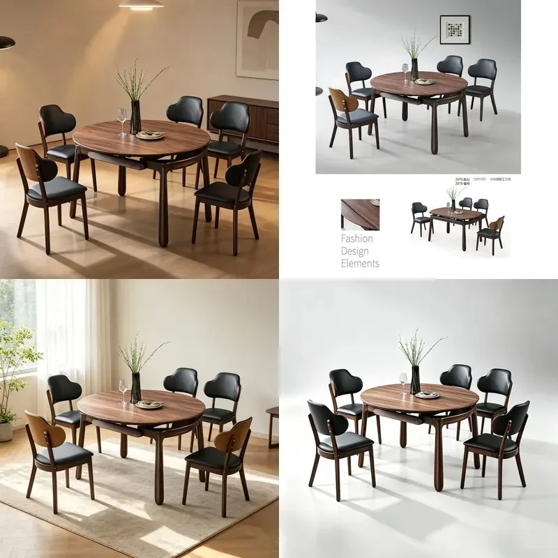 Wholesale Retractable Modern Solid Wood Dining Table Set with 4 Chairs Wooden Extendable Table for Six People China Supplier