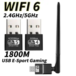 USB 3.0 1800Mbps Wifi6 Adapter Network Card Receiver Dual Band 5GHz 2.4Ghz 802.11AC Dongle Network Card For Laptop Desktop