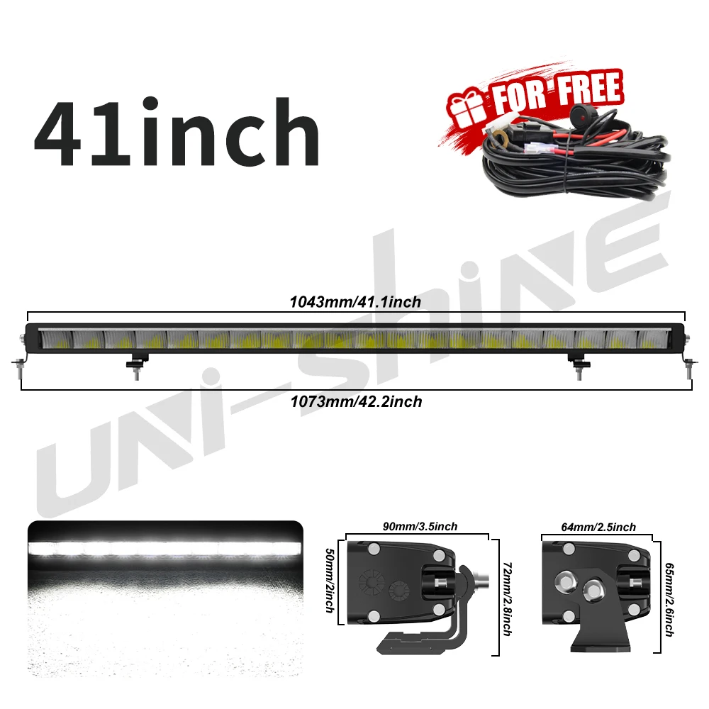 UNISHINE Slanke 10-50 Inch Led-lichtbalk 6000K met Amber DRL 600W Werklampbalk 4x4 Offroad Voor Auto Vrachtwagens ATV 4WD 12V 24V