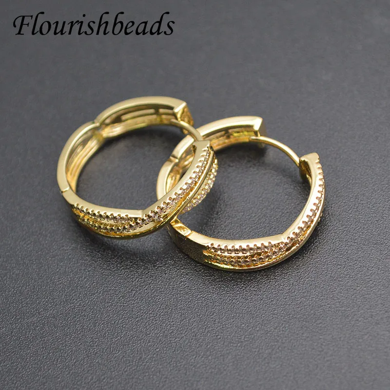 Big Size High Quality Real Gold Plated CZ Paved Circle Hoop Earrings for Women Girl Wedding Party Nickel Free Accessories 20pcs