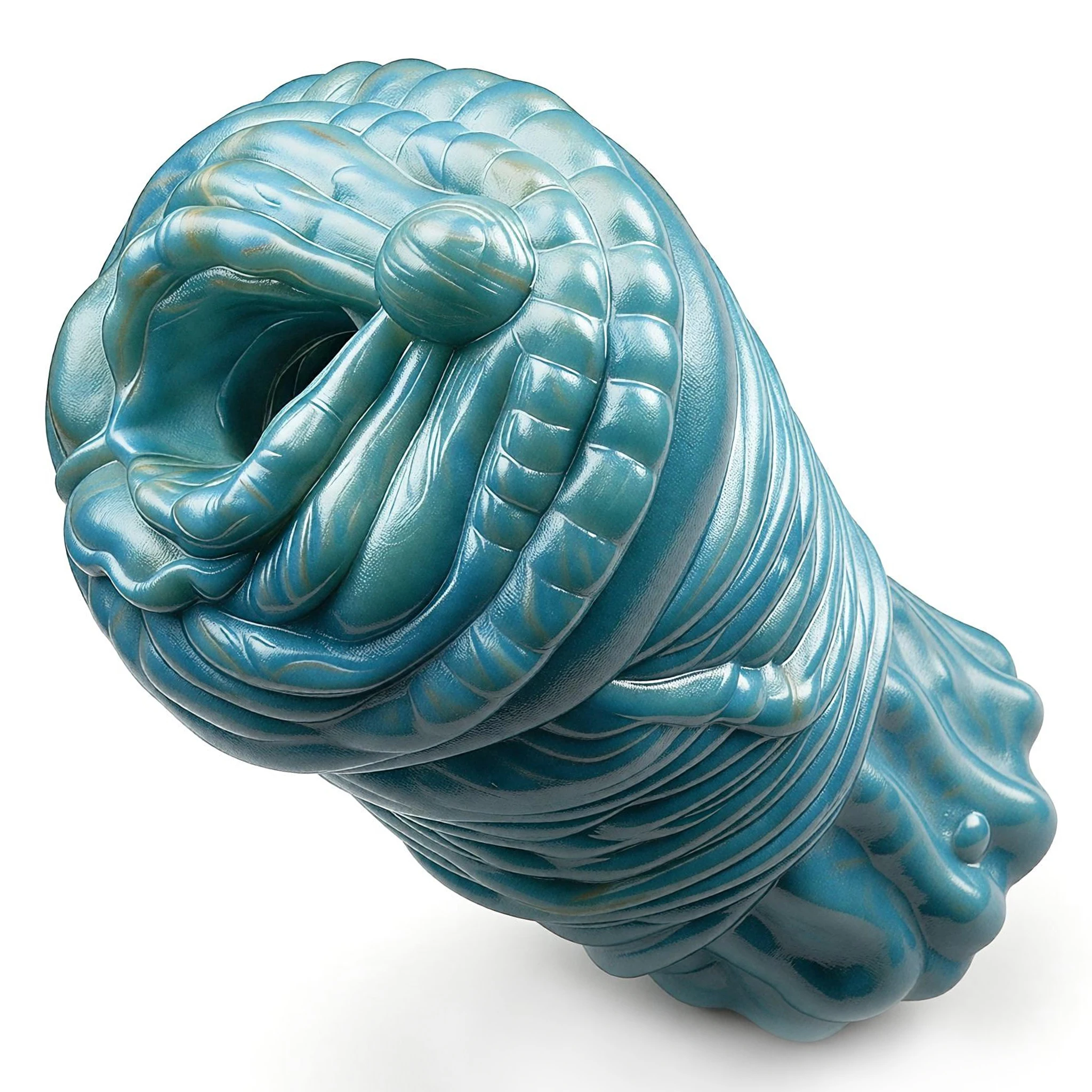SHAZ Iridescent Blue Tentacle Monster Male Masturbator with Ribbed Spiral Bumpy Texture Sea Creature Design Men Pleasure Sex Toy